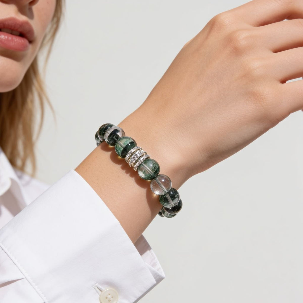 Forest Veil Green Phantom Quartz Beaded Bracelet by JWPatronus – natural crystal bracelet for women