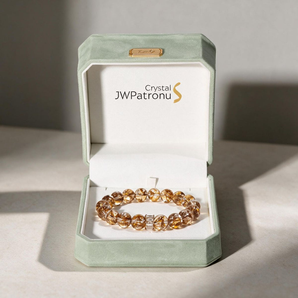 Fortune Koi Hematoid Quartz bracelet presented in a JWPatronus keepsake gift box