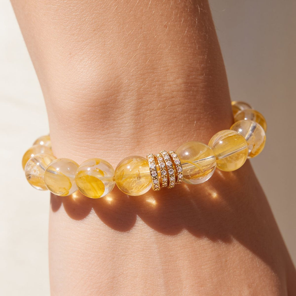 Golden Blossom Yellow Quartz Beaded Bracelet by JWPatronus – natural crystal bracelet for women