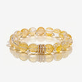 Golden Blossom Yellow Quartz Beaded Bracelet with 10mm icy golden beads and gold-tone pavé ring centerpiece