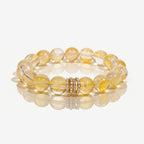 Golden Blossom Yellow Quartz Beaded Bracelet with 10mm icy golden beads and gold-tone pavé ring centerpiece