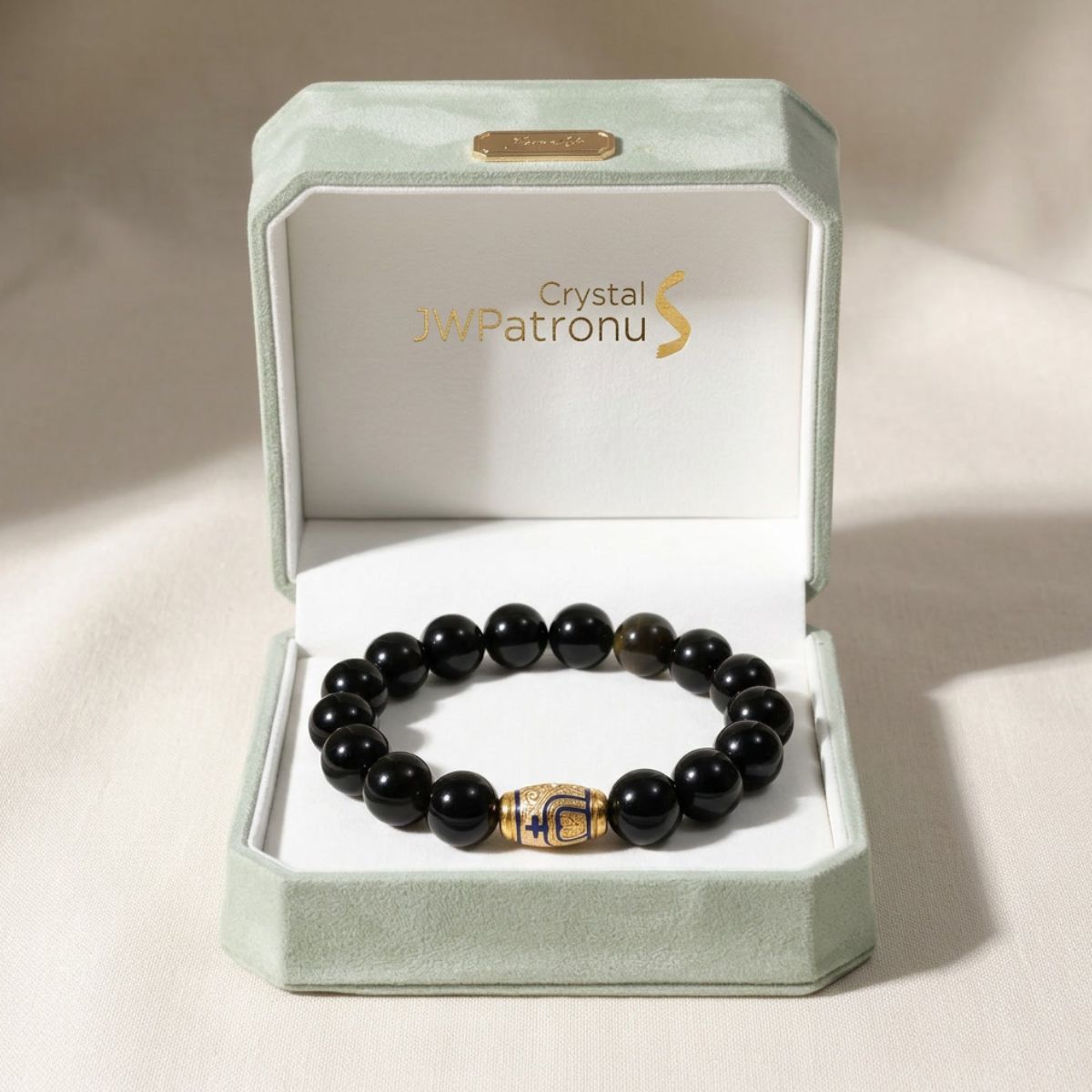 Golden Enameled Obsidian Bracelet by JWPatronus – natural crystal bracelet for women