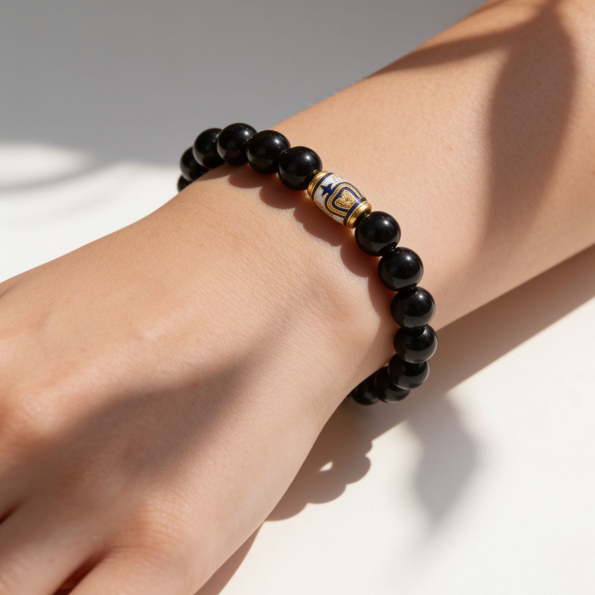 Golden Enameled Obsidian Bracelet by JWPatronus – natural crystal bracelet for women