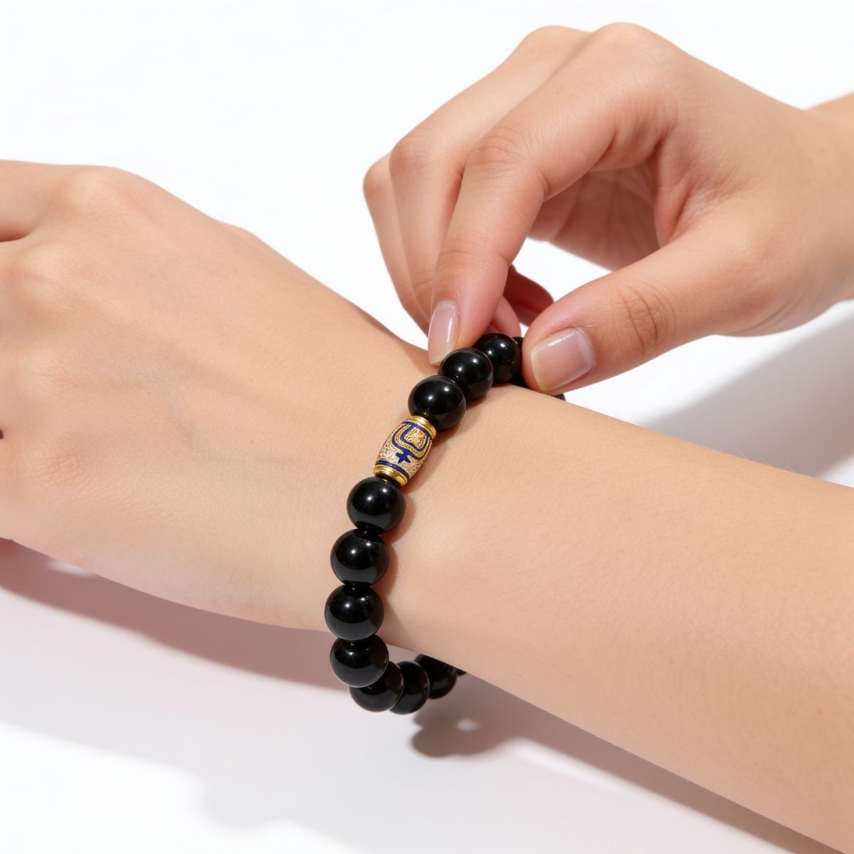 Golden Enameled Obsidian Bracelet by JWPatronus – natural crystal bracelet for women