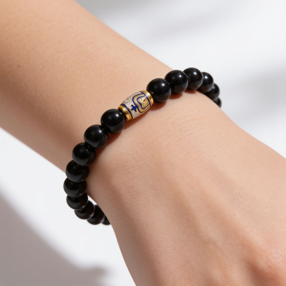 Golden Enameled Obsidian Bracelet by JWPatronus – natural crystal bracelet for women