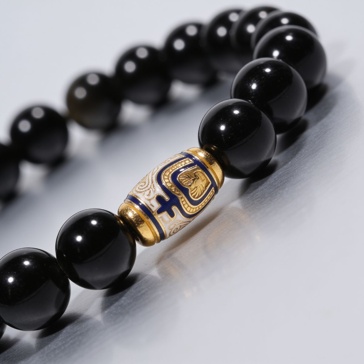 Golden Enameled Obsidian Bracelet by JWPatronus – natural crystal bracelet for women