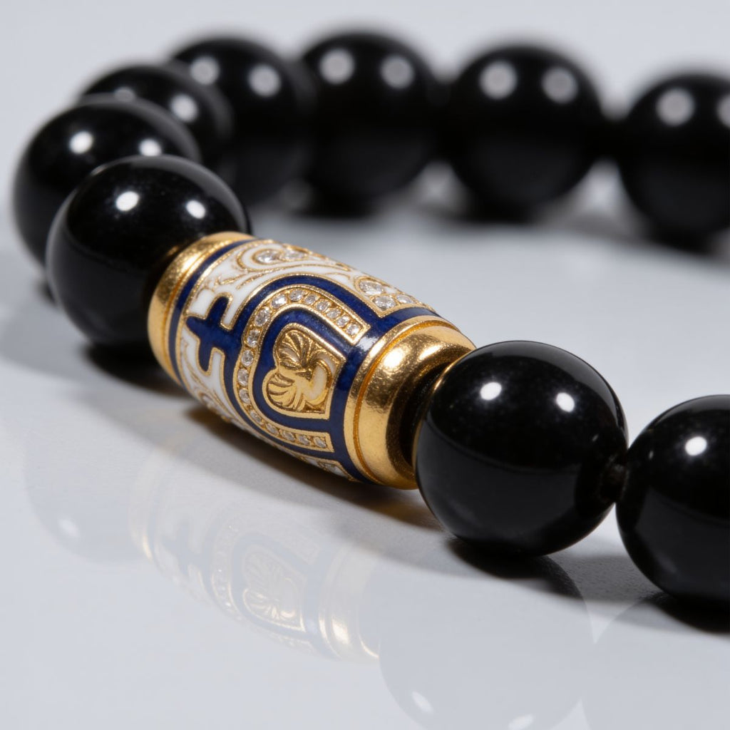 Golden Enameled Obsidian Bracelet by JWPatronus – natural crystal bracelet for women