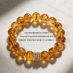 Golden Signature Brazilian Citrine Bracelet with natural 12mm citrine beads and Gold Pavé Barrel centerpiece.