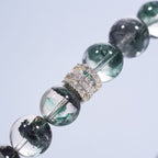 Green Phantom Quartz 12mm beads with deep green inclusions and clear pavé centerpiece detail