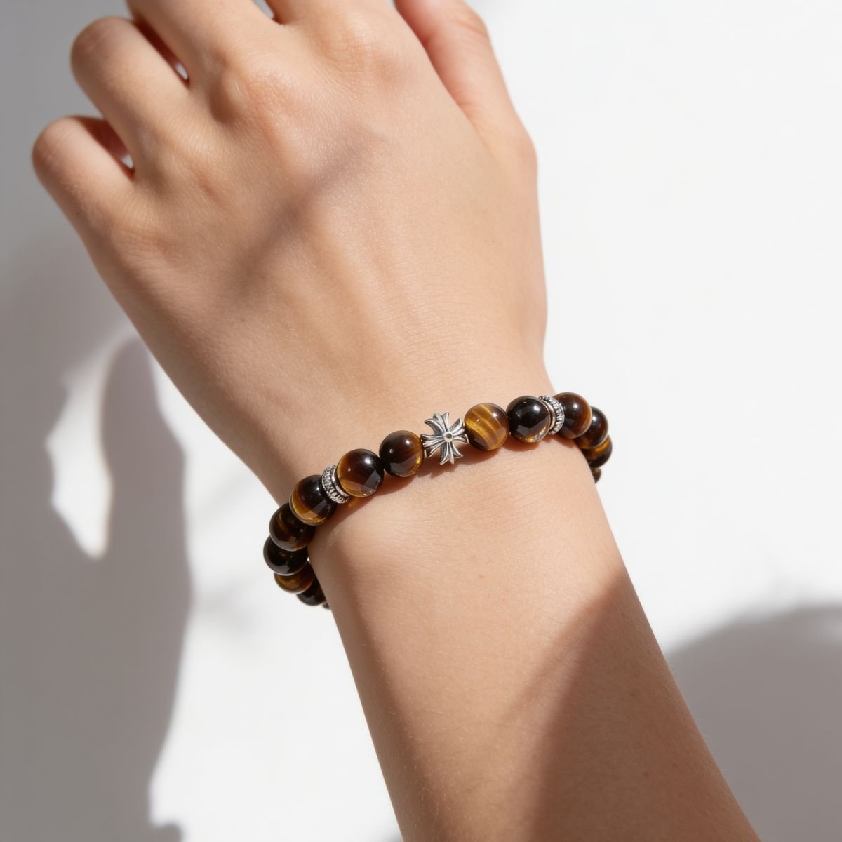 Guardian Tiger’s Eye Cross Bracelet by JWPatronus – natural crystal bracelet for women