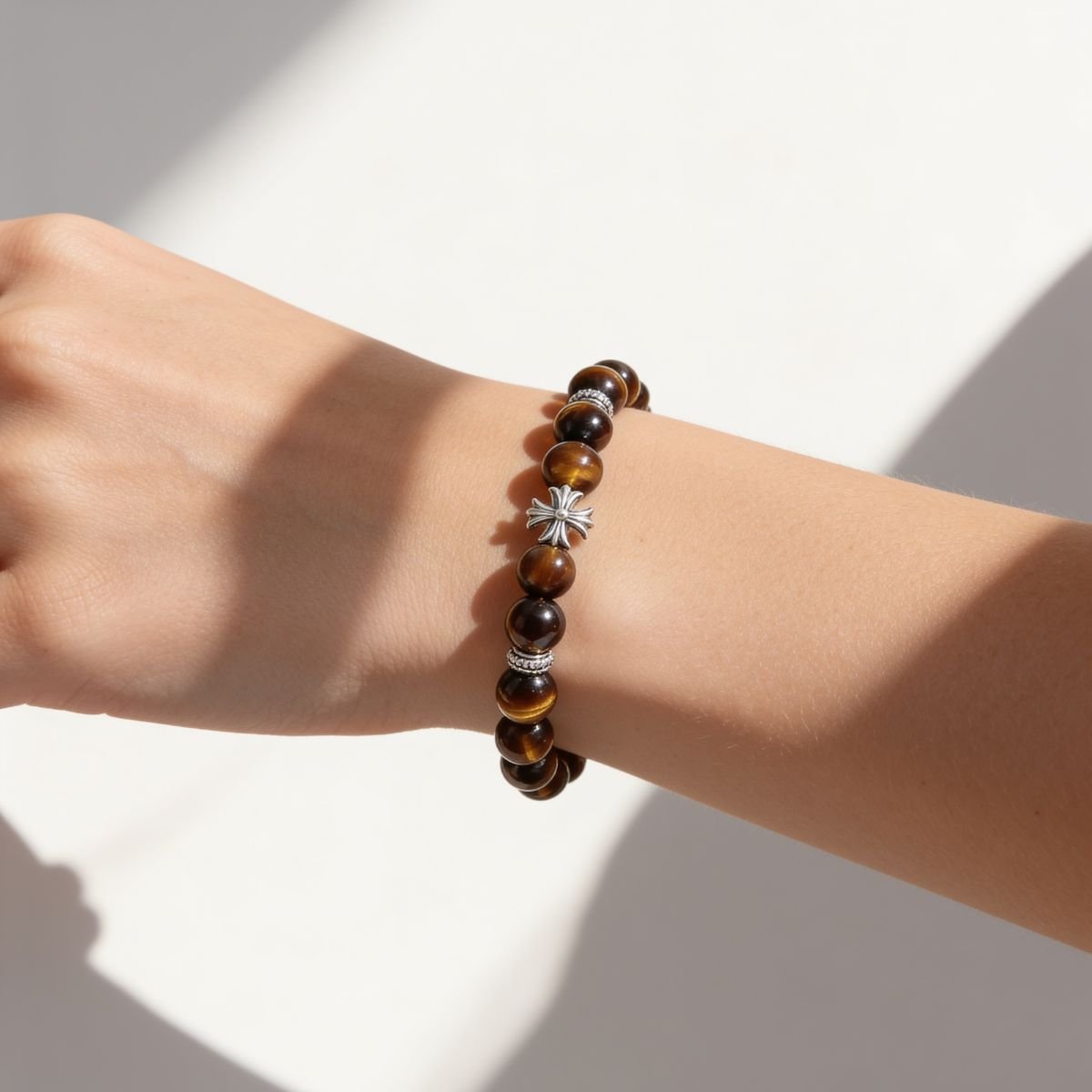Guardian Tiger’s Eye Cross Bracelet by JWPatronus – natural crystal bracelet for women