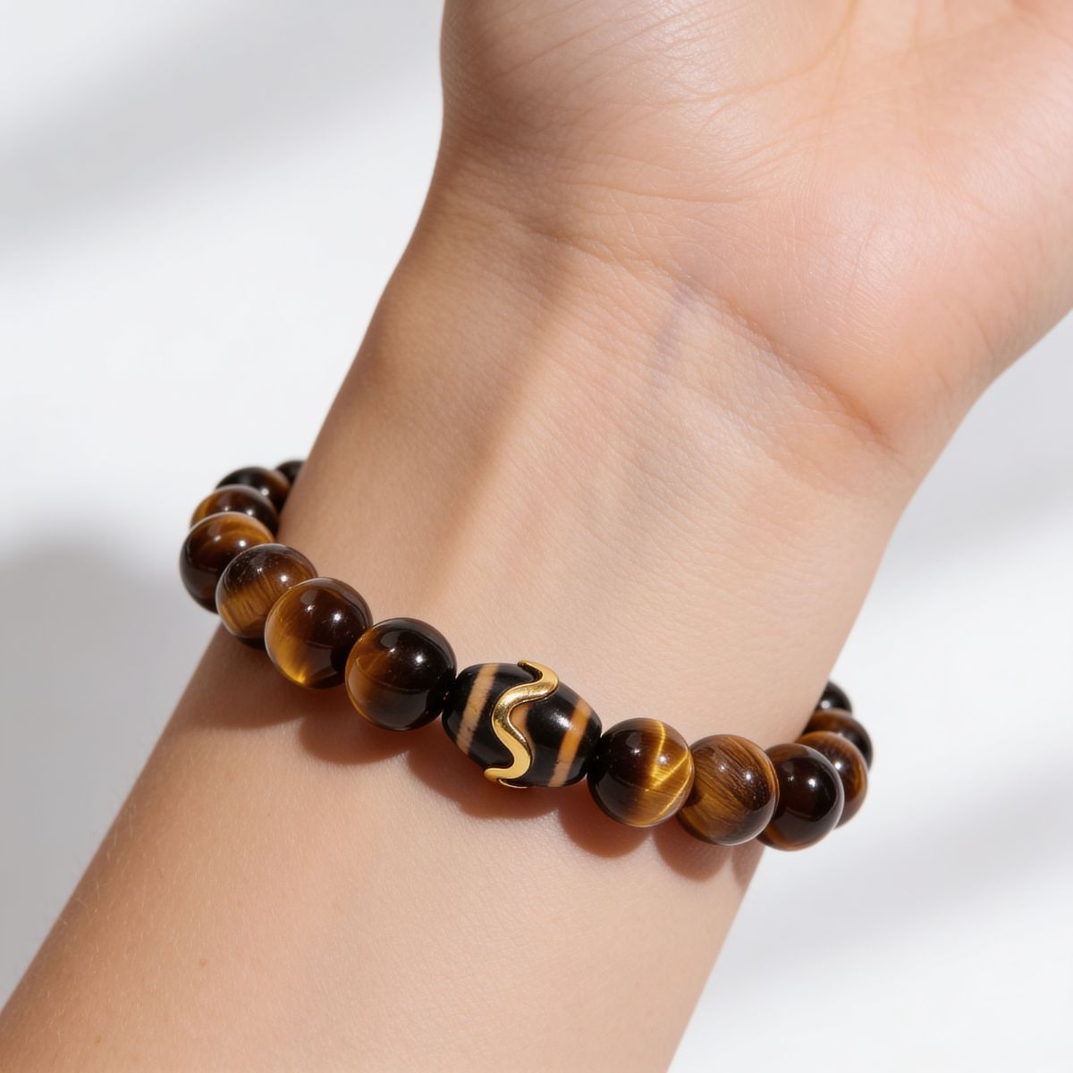 Kailash Tiger’s Eye Dzi Beaded Bracelet by JWPatronus – natural crystal bracelet for women