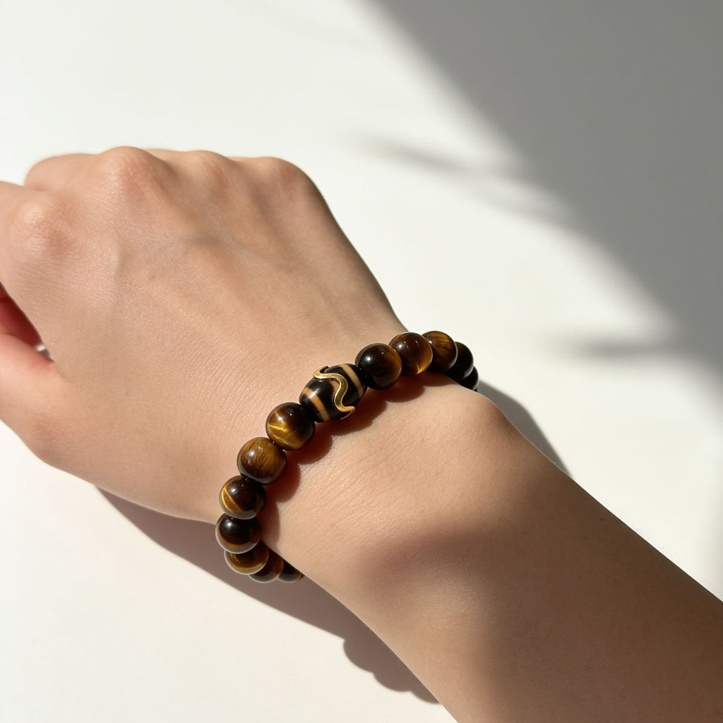 Kailash Tiger’s Eye Dzi Beaded Bracelet by JWPatronus – natural crystal bracelet for women