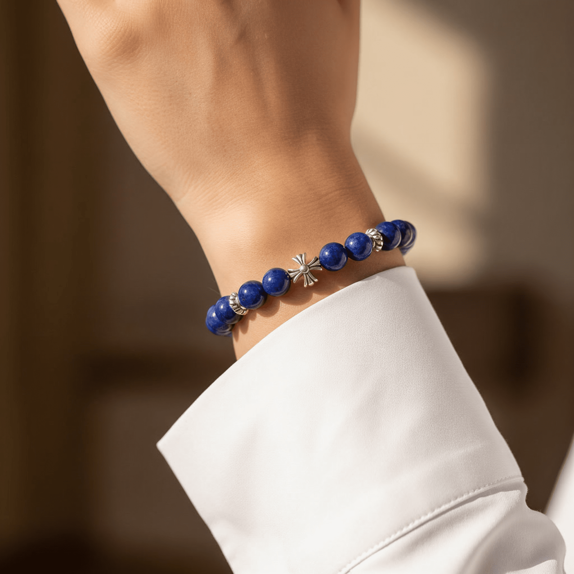 Lucky Clarity Lapis Cross Bracelet by JWPatronus – natural crystal bracelet for women