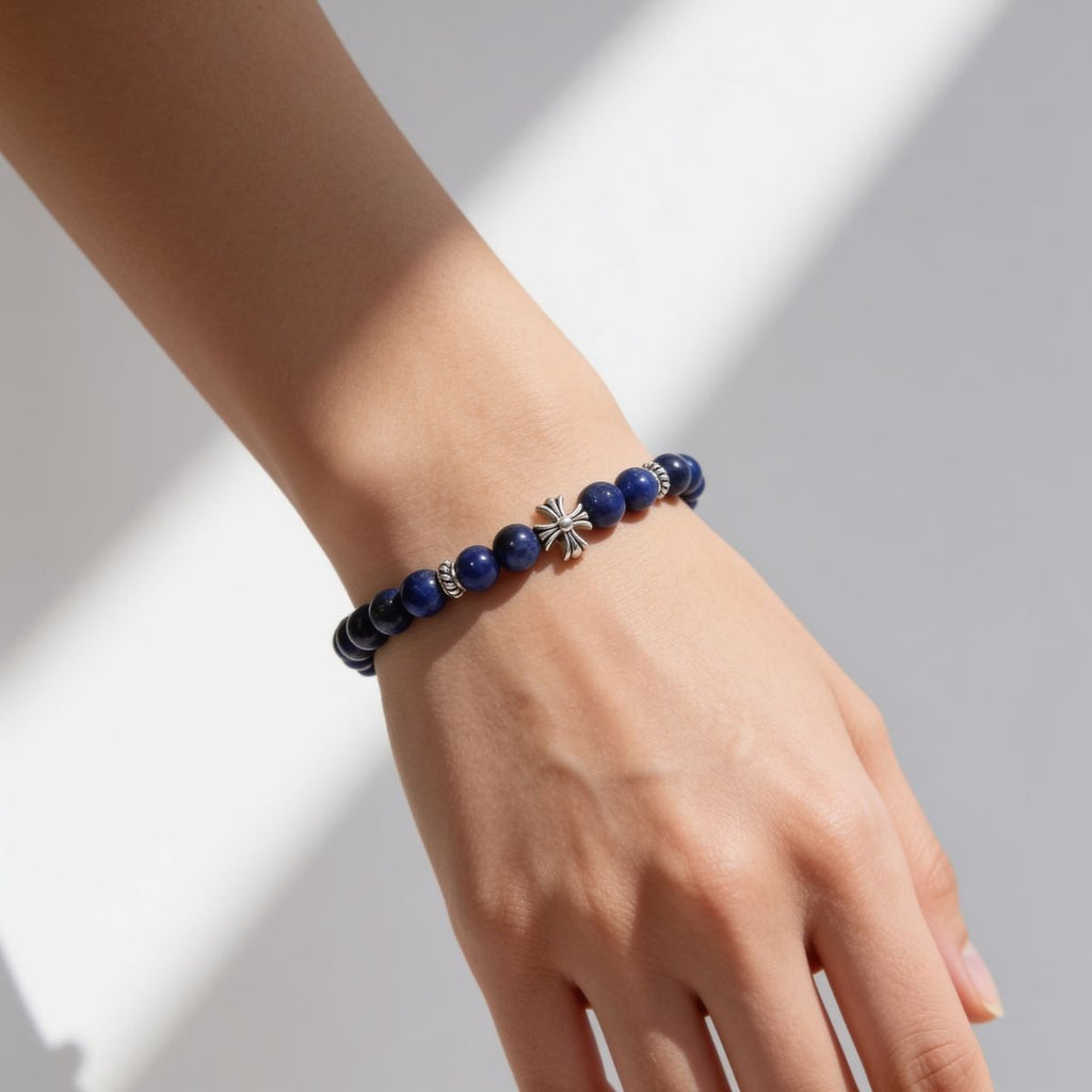 Lucky Clarity Lapis Cross Bracelet by JWPatronus – natural crystal bracelet for women