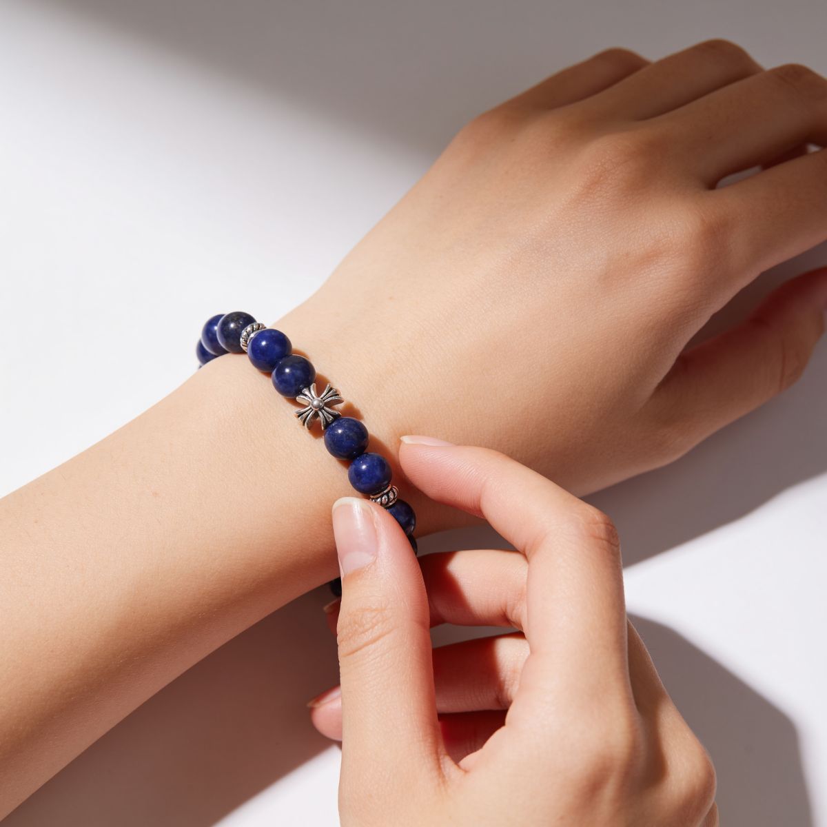 Lucky Clarity Lapis Cross Bracelet by JWPatronus – natural crystal bracelet for women