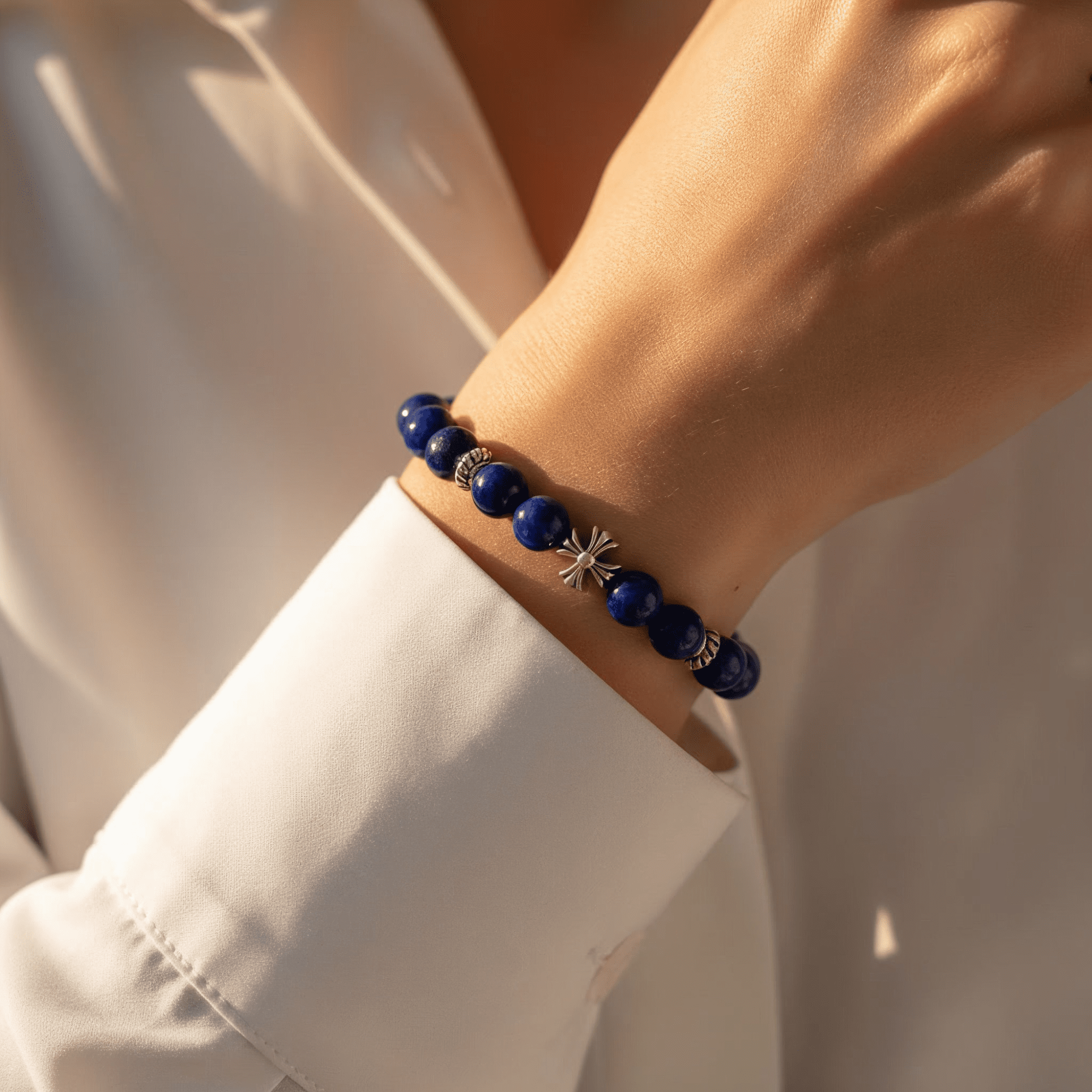 Lucky Clarity Lapis Cross Bracelet by JWPatronus – natural crystal bracelet for women