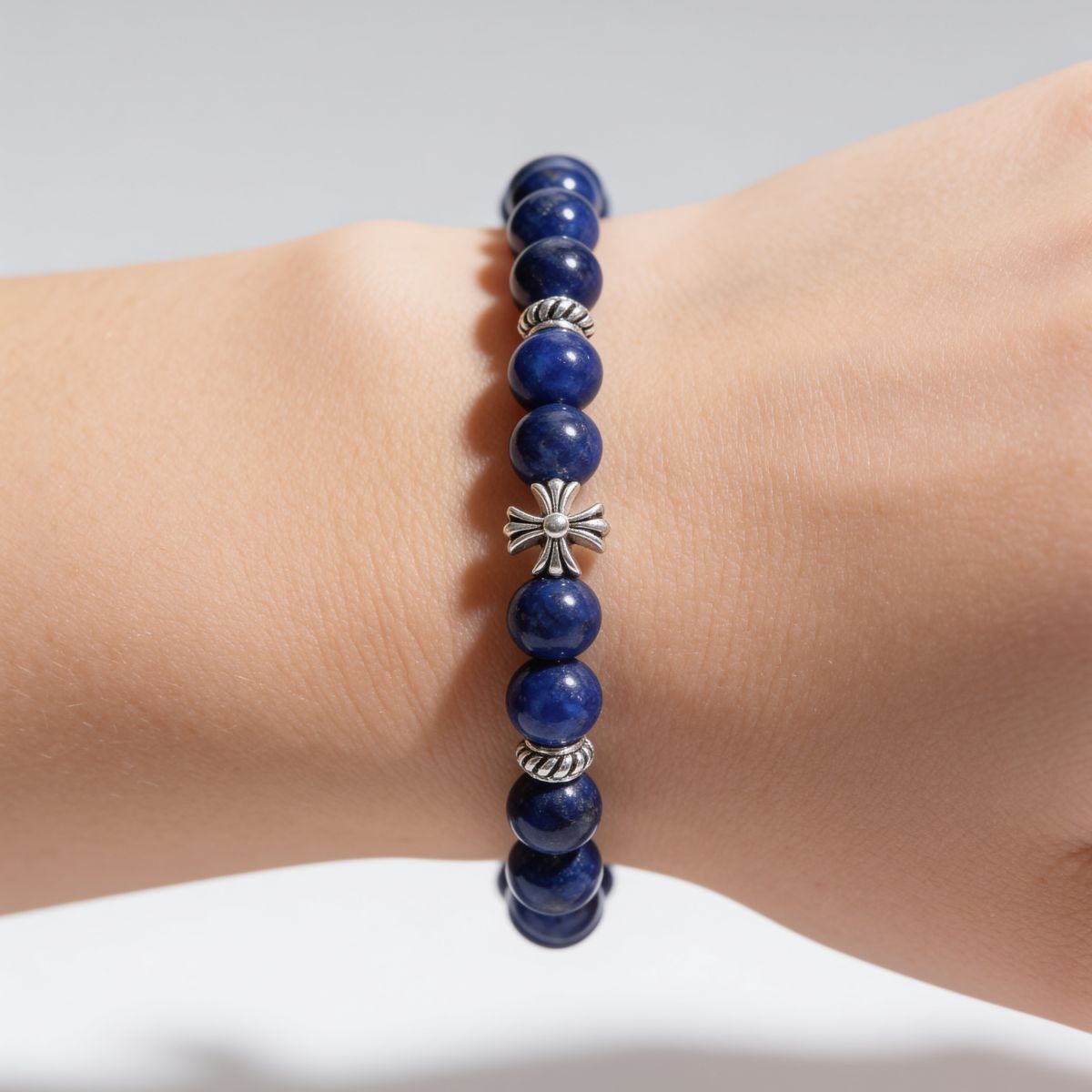 Lucky Clarity Lapis Cross Bracelet by JWPatronus – natural crystal bracelet for women