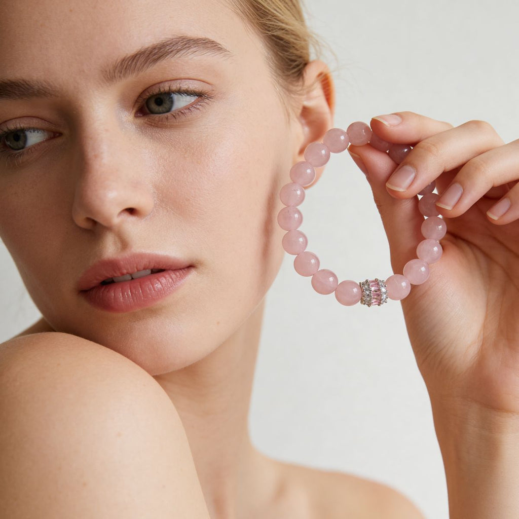 Madagascar Rose Quartz Beaded Bracelet by JWPatronus – natural crystal bracelet for women