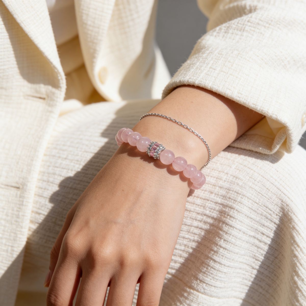 Madagascar Rose Quartz Beaded Bracelet by JWPatronus – natural crystal bracelet for women