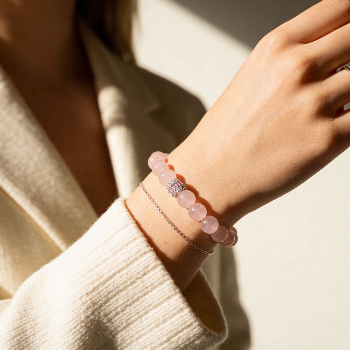 Madagascar Rose Quartz Beaded Bracelet by JWPatronus – natural crystal bracelet for women