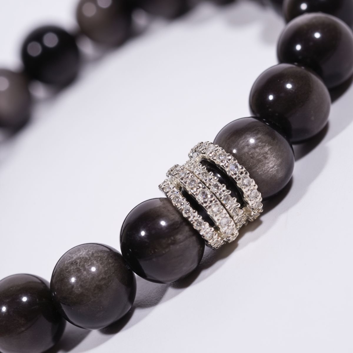 Midnight Shield Silver Sheen Obsidian Beaded Bracelet by JWPatronus – natural crystal bracelet for women