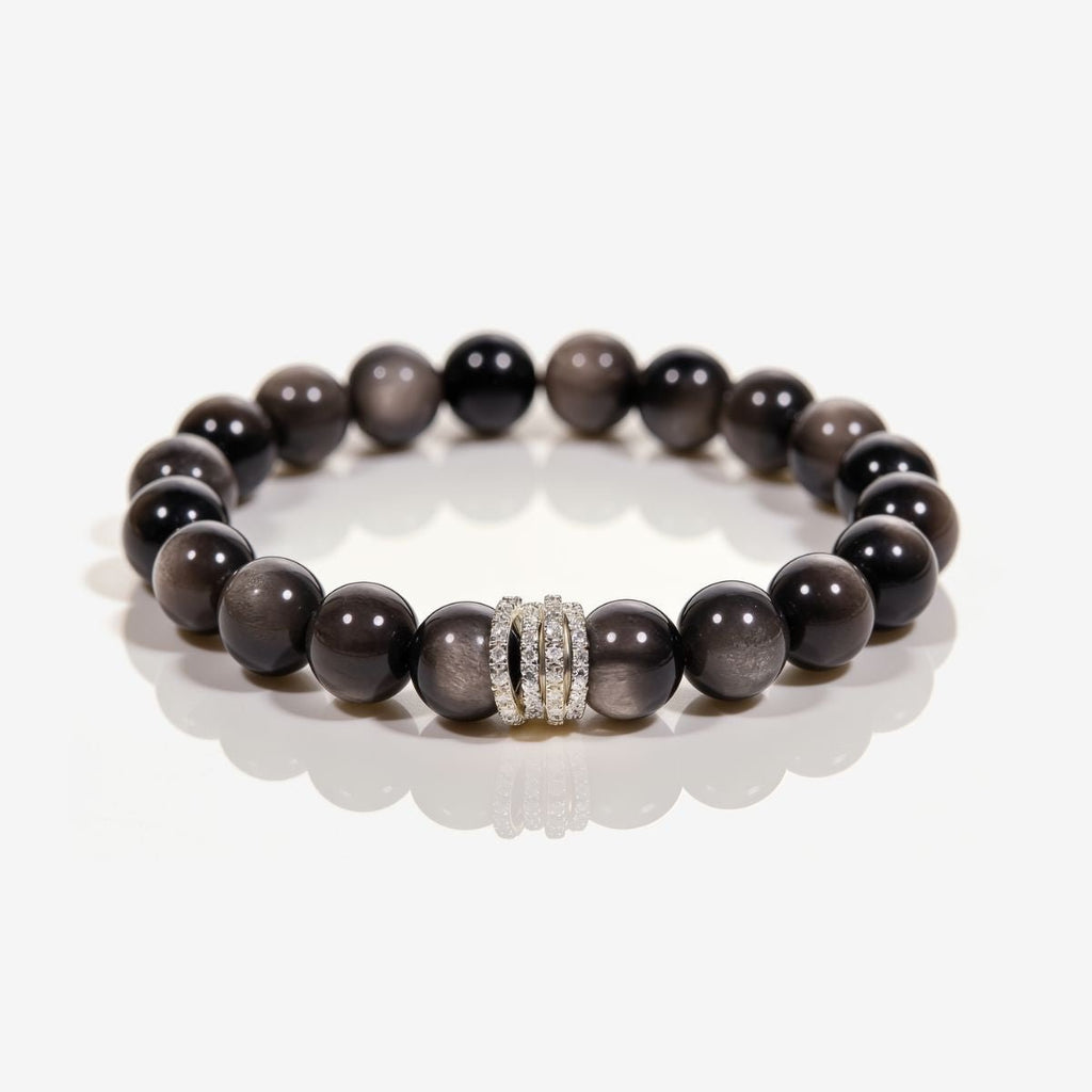 Midnight Shield Silver Sheen Obsidian Beaded Bracelet by JWPatronus – natural crystal bracelet for women
