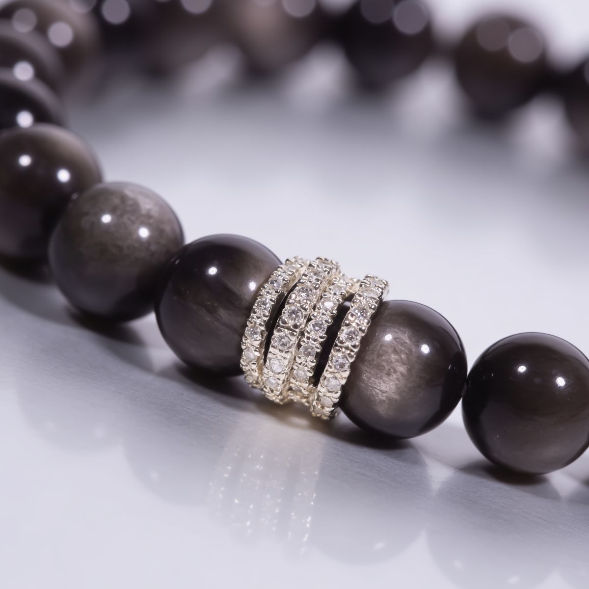 Midnight Shield Silver Sheen Obsidian Beaded Bracelet by JWPatronus – natural crystal bracelet for women