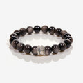 Midnight Shield Silver Sheen Obsidian Beaded Bracelet with 10mm black beads and silver-tone pavé ring centerpiece