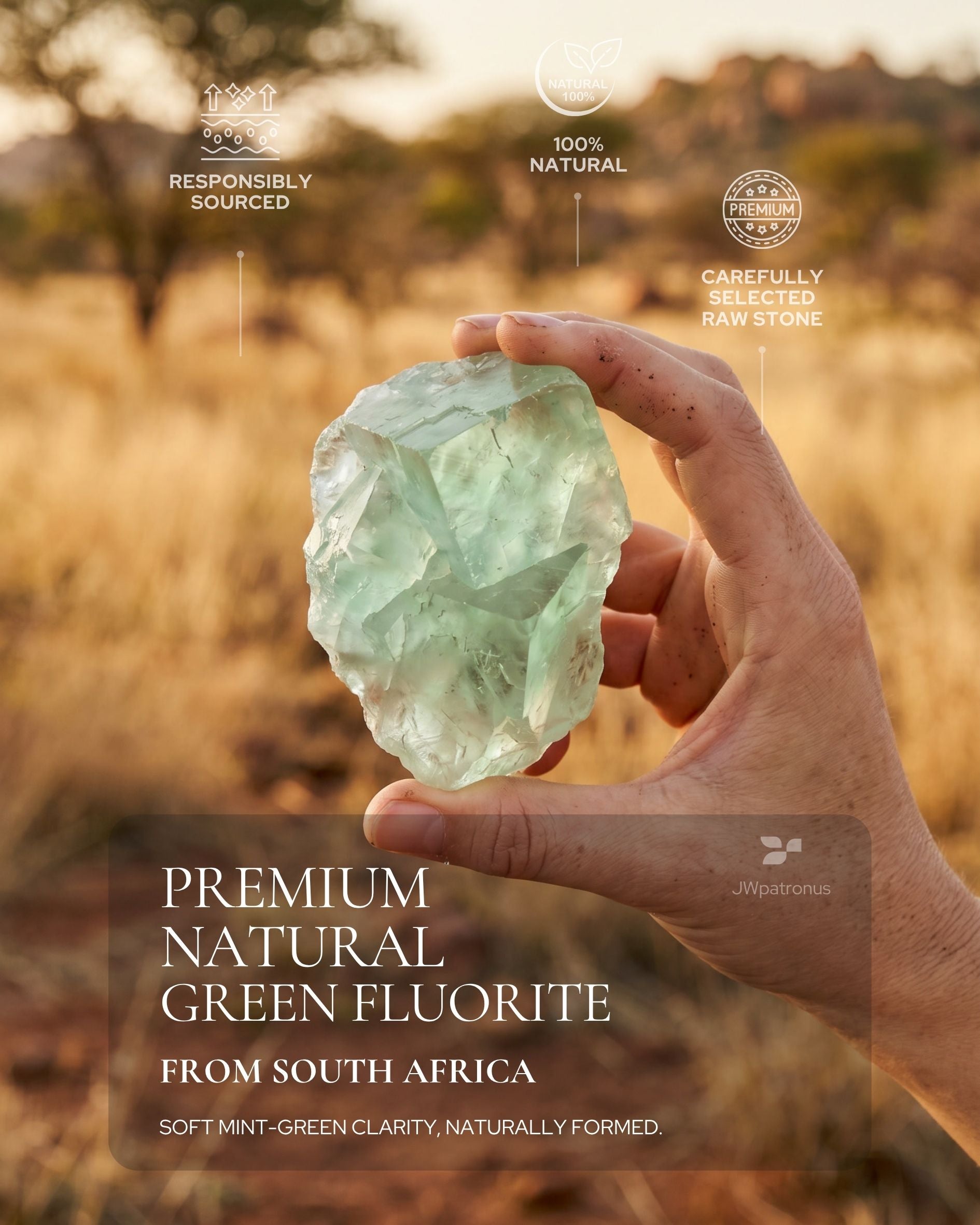 Natural South African Green Fluorite crystal with soft mint-green translucency, responsibly selected as the raw gemstone for the Mint Clarity Green Fluorite Beaded Bracelet.