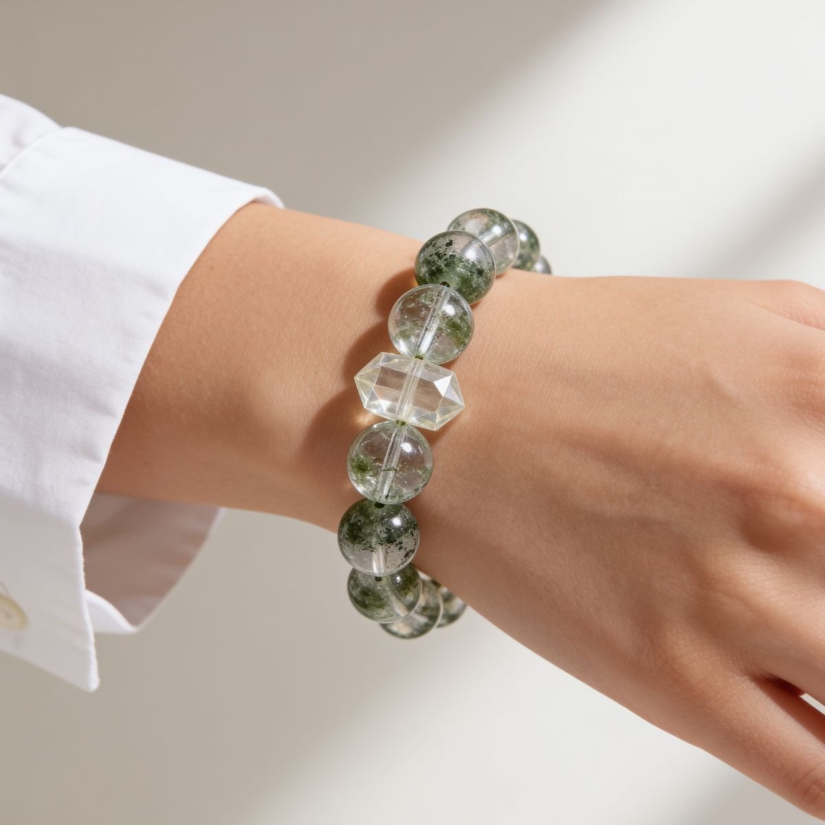 Mystic Forest Green Phantom Quartz Bracelet by JWPatronus – natural crystal bracelet for women