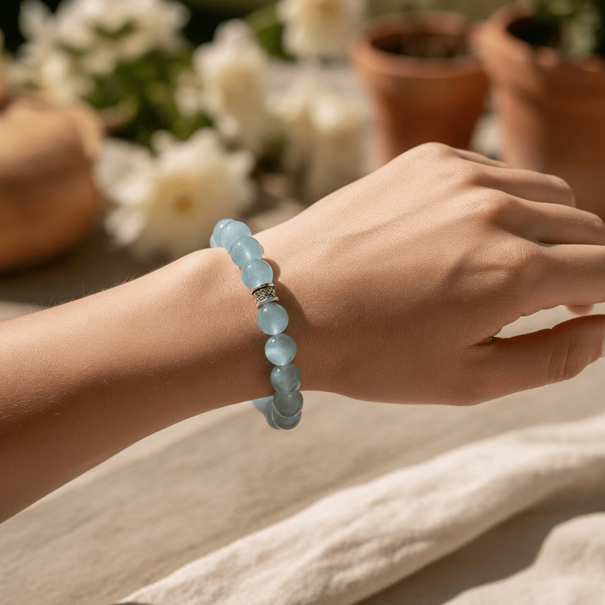 Ocean’s Grace Aquamarine Bracelet by JWPatronus – natural crystal bracelet for women
