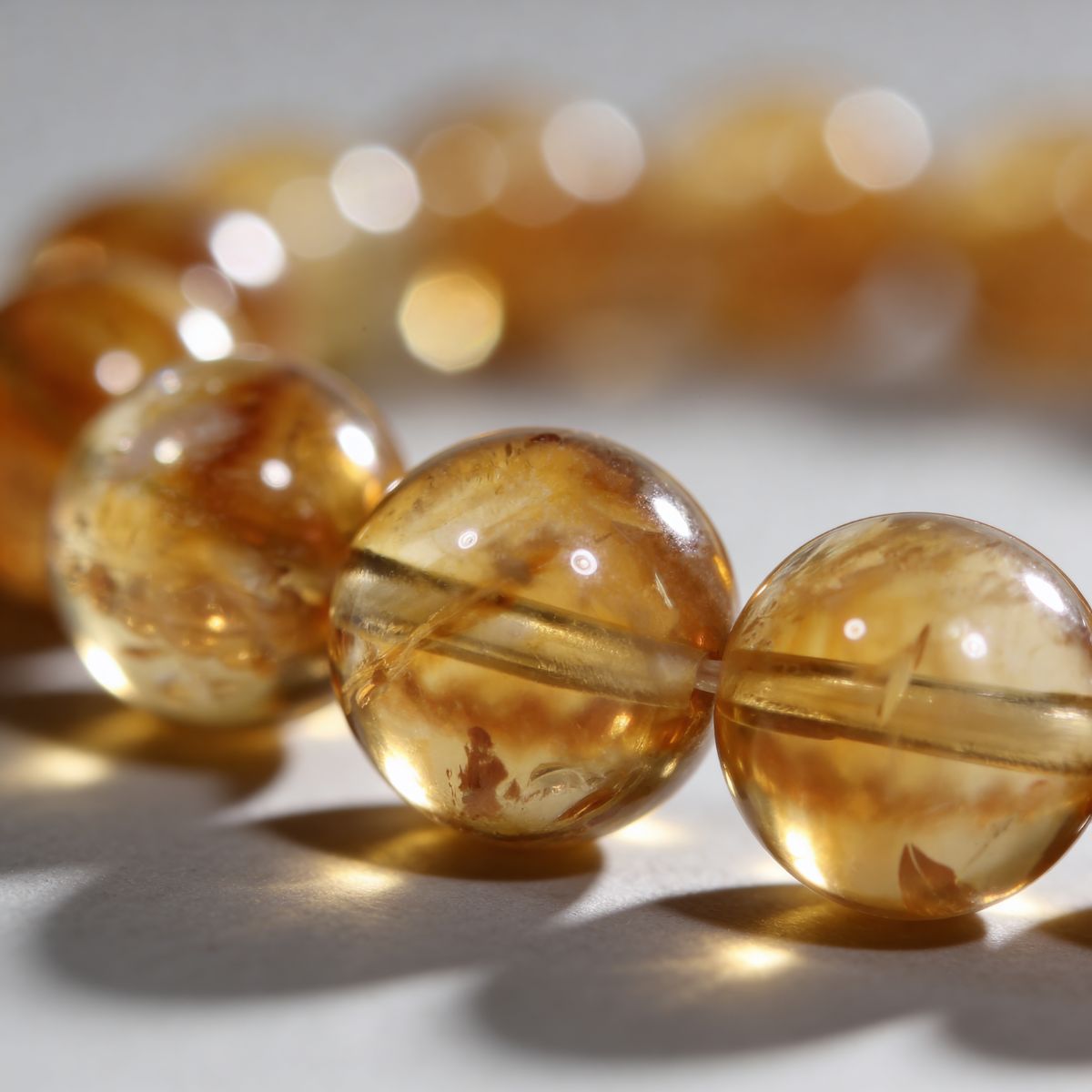 Close-up of natural Brazilian Citrine beads on the Radiant Citrine Bracelet