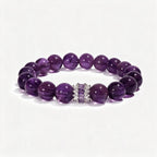 Royal Amethyst Elegance Bracelet with natural Sri Lankan amethyst beads and a refined inlaid centerpiece.