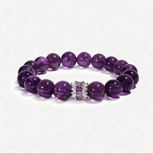 Royal Amethyst Elegance Bracelet with natural Sri Lankan amethyst beads and a refined inlaid centerpiece.