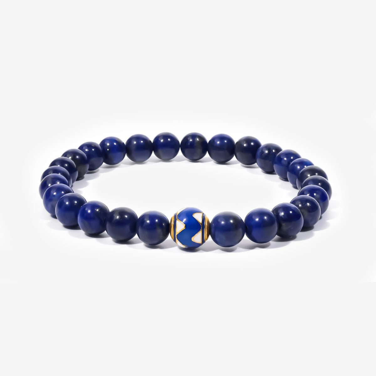 Royal Horizon Lapis Lazuli Bracelet with natural lapis lazuli beads and a decorative blue accent centerpiece