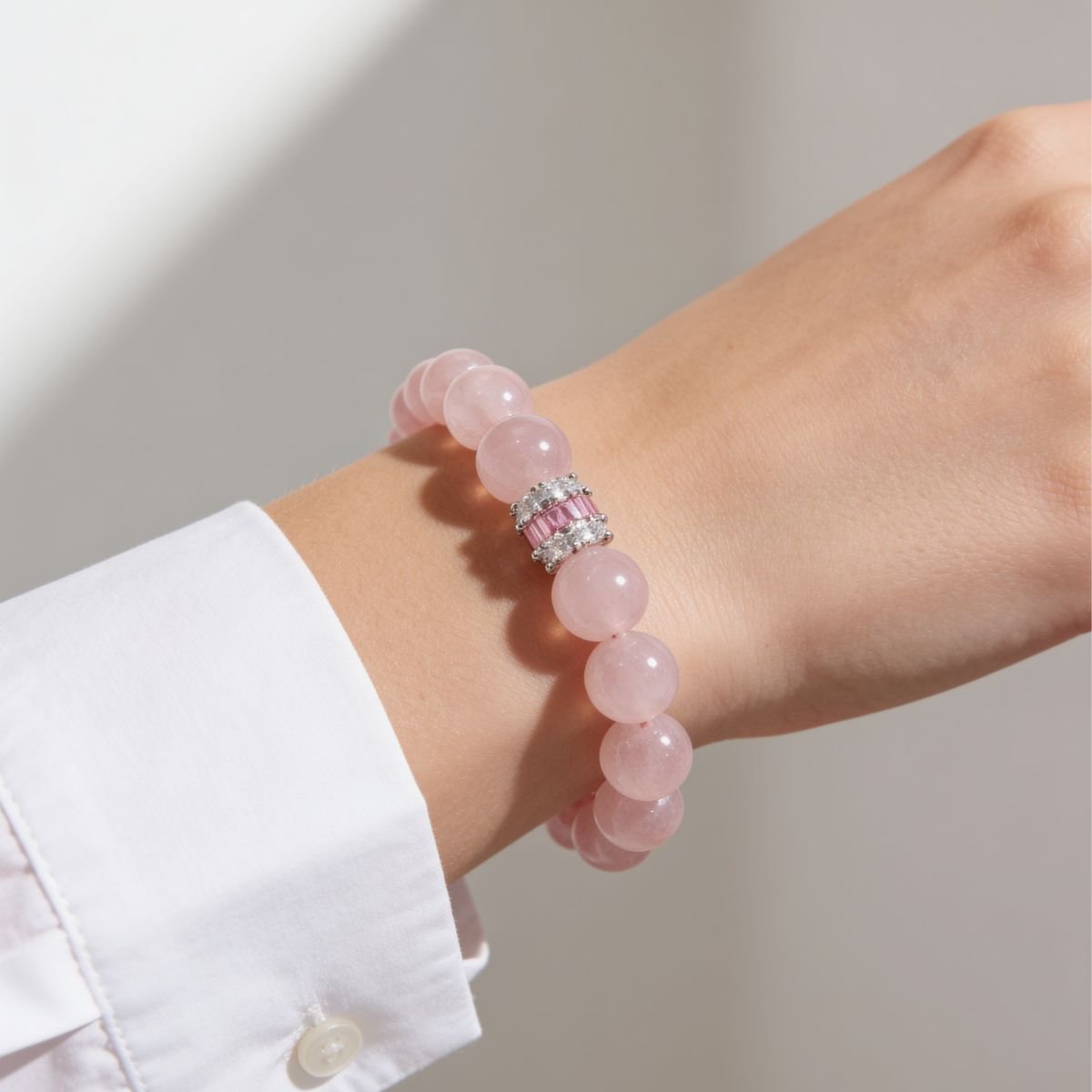 Royal Rose Quartz Serenity Bracelet by JWPatronus – natural crystal bracelet for women