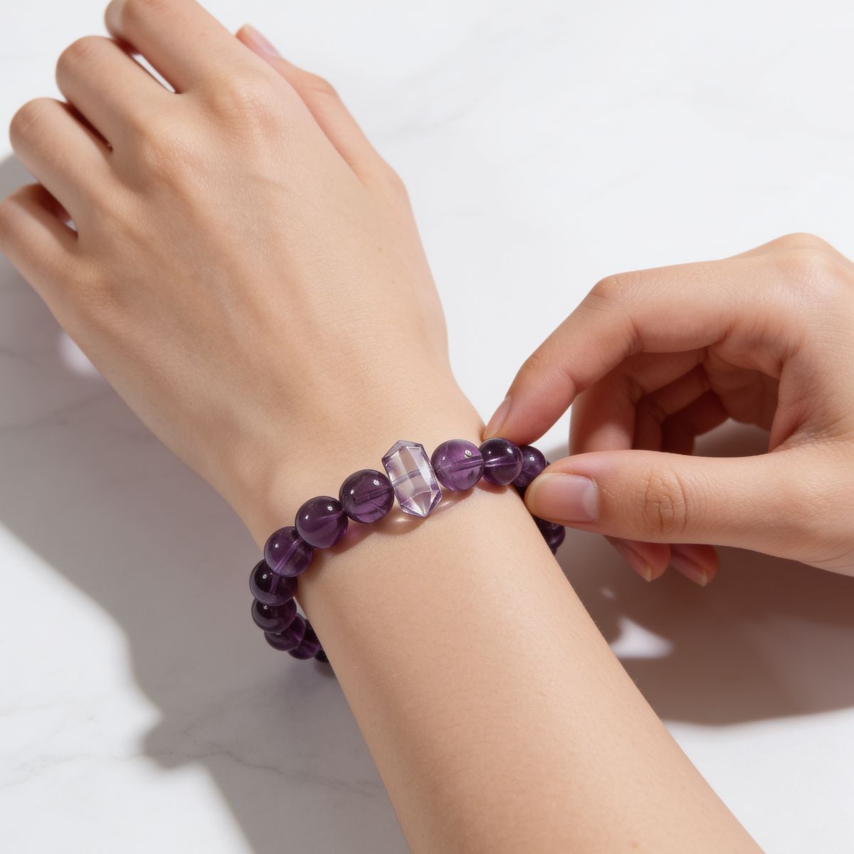 Serene Amethyst Pillar Beaded Bracelet by JWPatronus – natural crystal bracelet for women