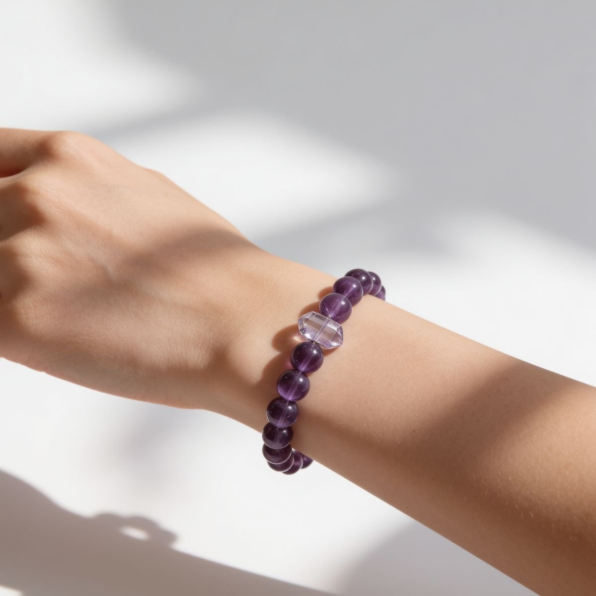 Serene Amethyst Pillar Beaded Bracelet by JWPatronus – natural crystal bracelet for women