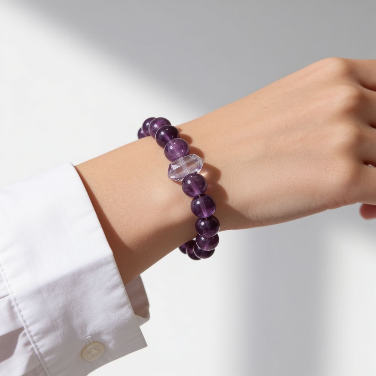 Serene Amethyst Pillar Beaded Bracelet by JWPatronus – natural crystal bracelet for women