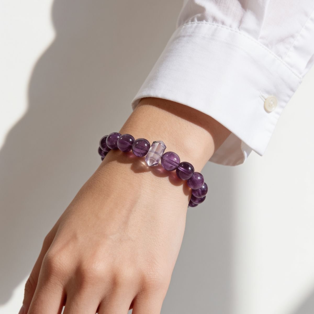 Serene Amethyst Pillar Beaded Bracelet by JWPatronus – natural crystal bracelet for women