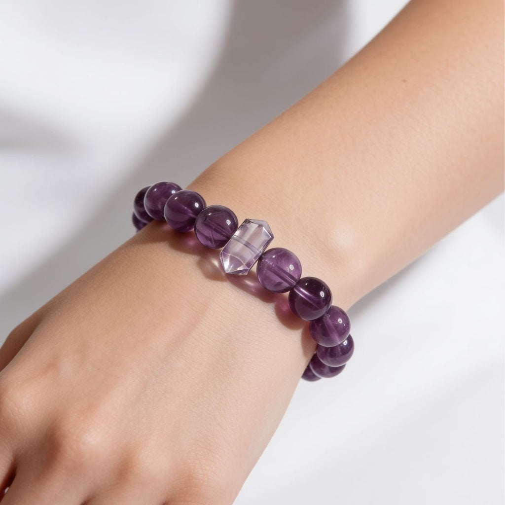 Serene Amethyst Pillar Beaded Bracelet by JWPatronus – natural crystal bracelet for women