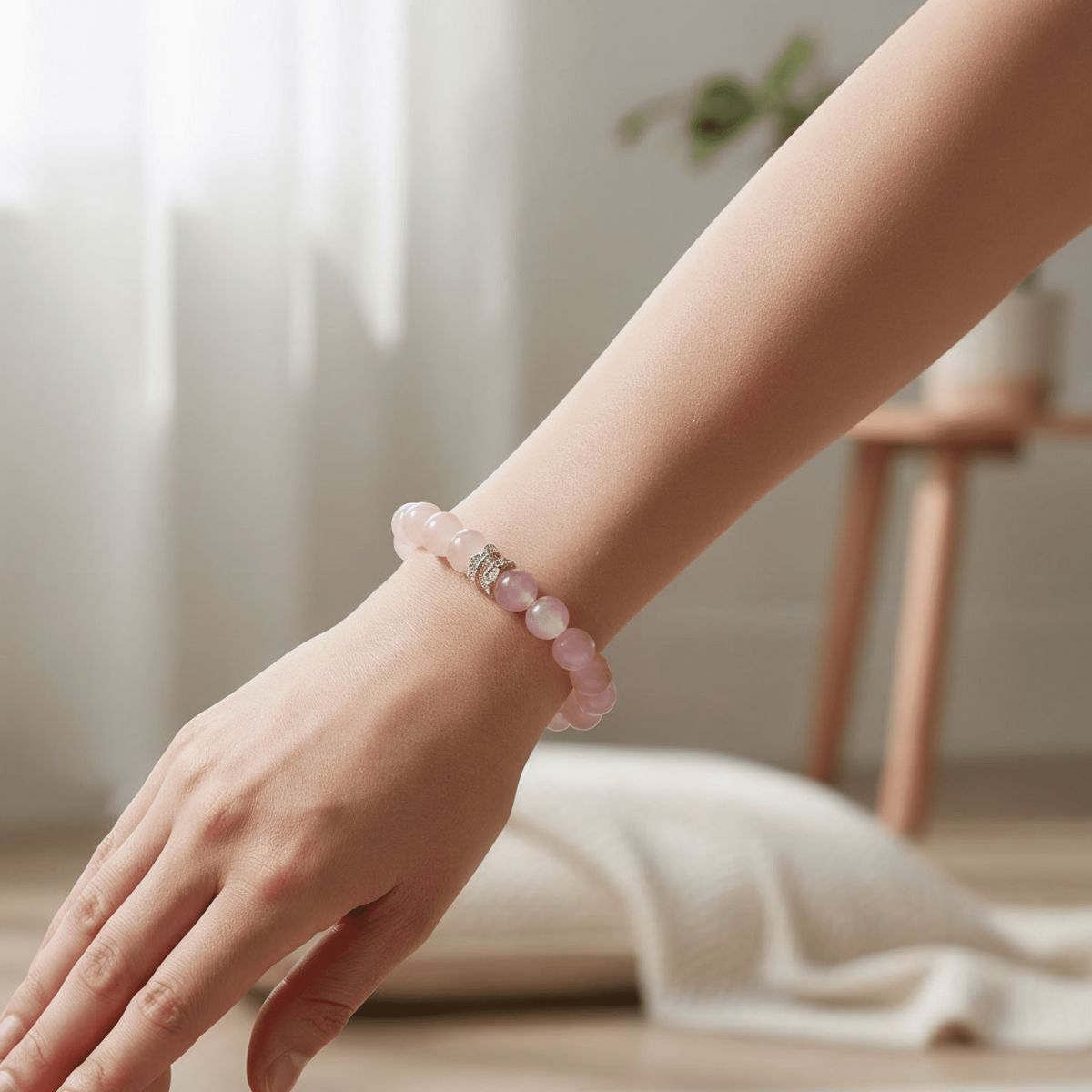 Serenity Blush Rose Quartz Bracelet by JWPatronus – natural crystal bracelet for women