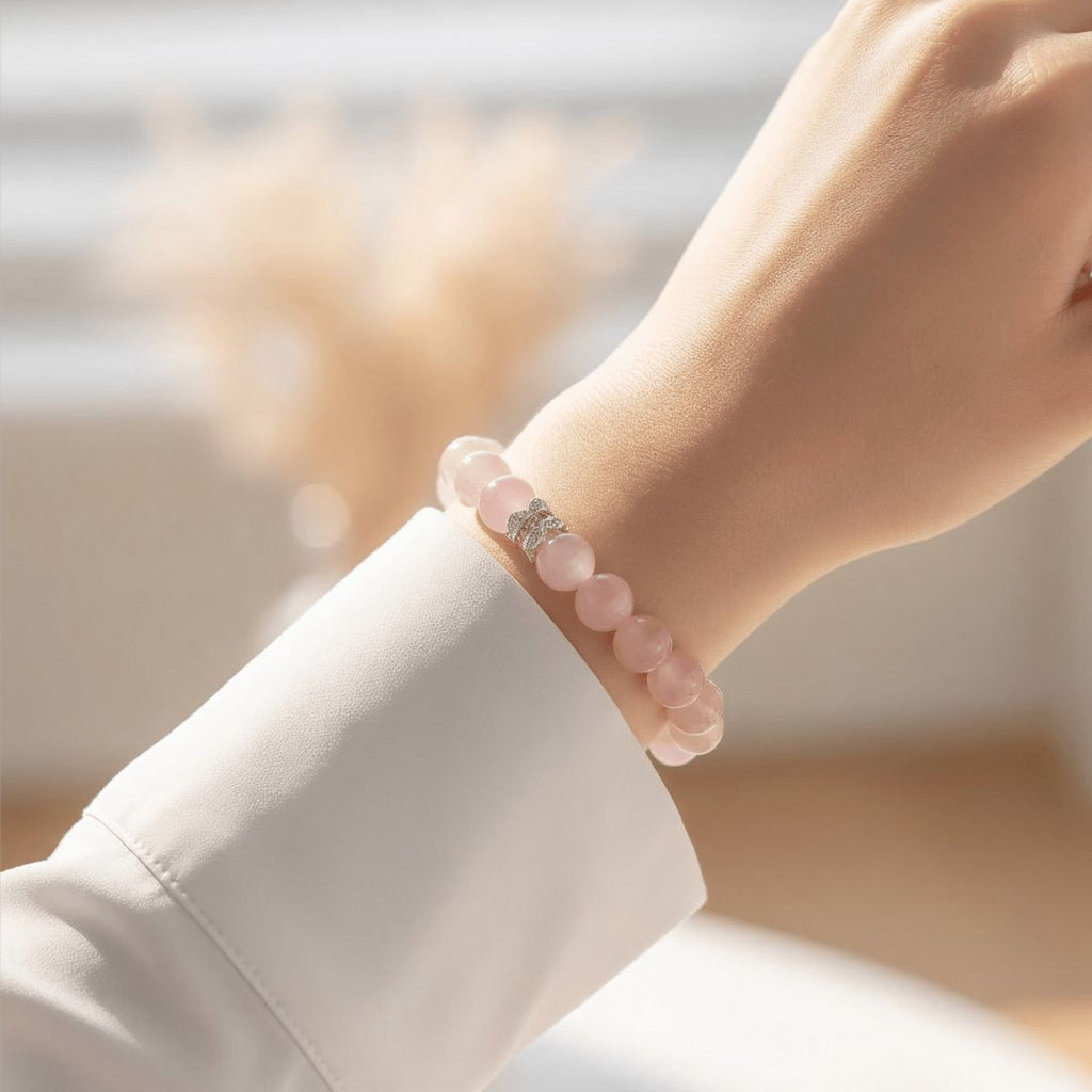 Serenity Blush Rose Quartz Bracelet by JWPatronus – natural crystal bracelet for women