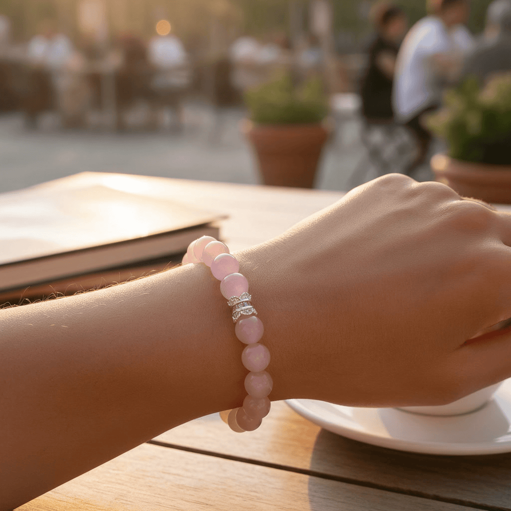 Serenity Heart Rose Quartz Bracelet by JWPatronus – natural crystal bracelet for women
