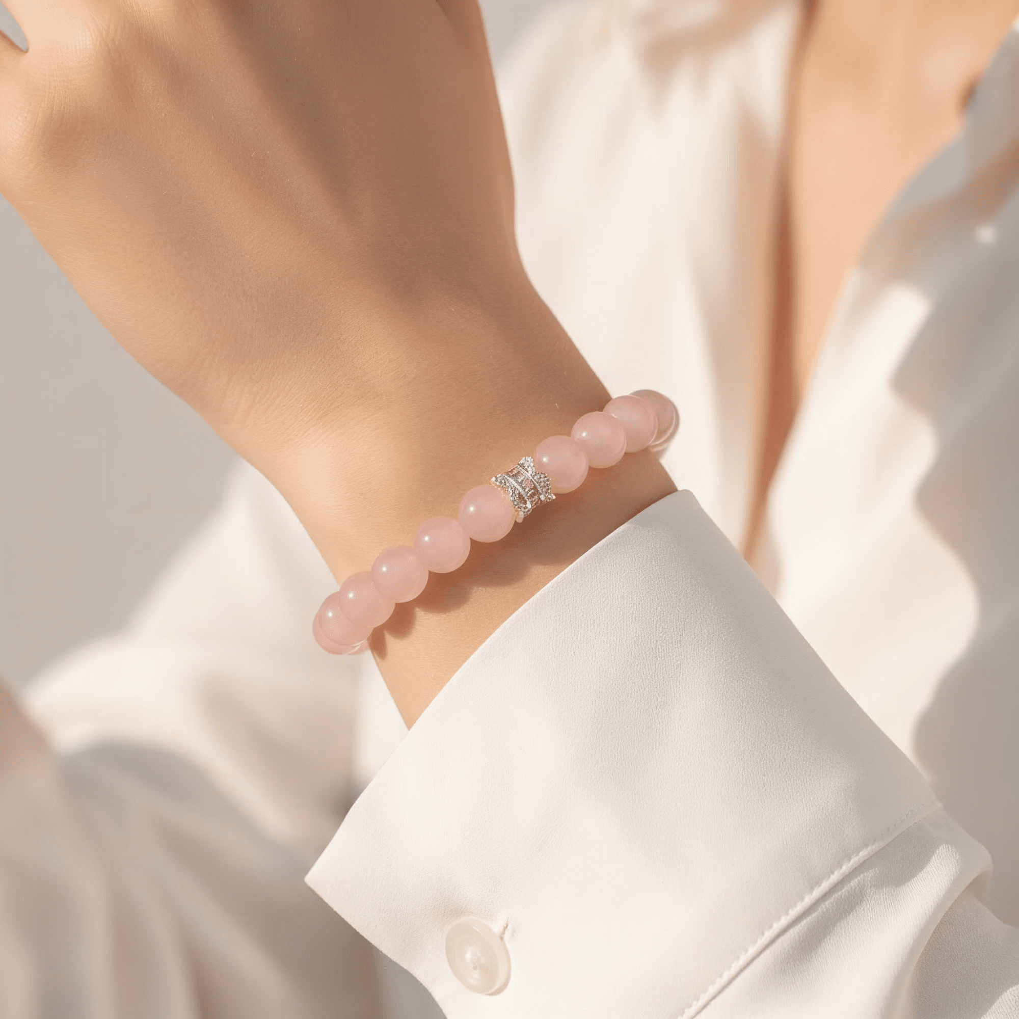 Serenity Heart Rose Quartz Bracelet by JWPatronus – natural crystal bracelet for women