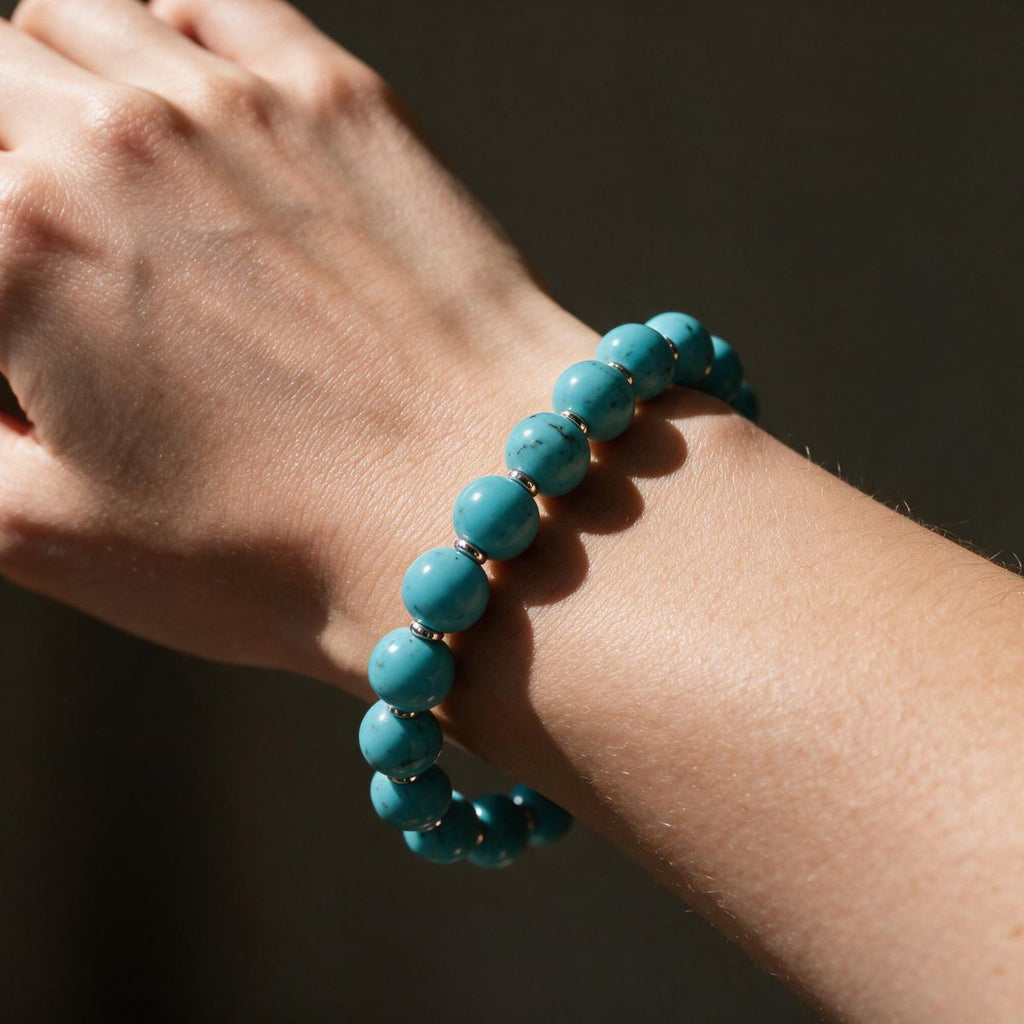 Skybound sky-blue turquoise bracelet worn as a polished everyday gemstone accessory