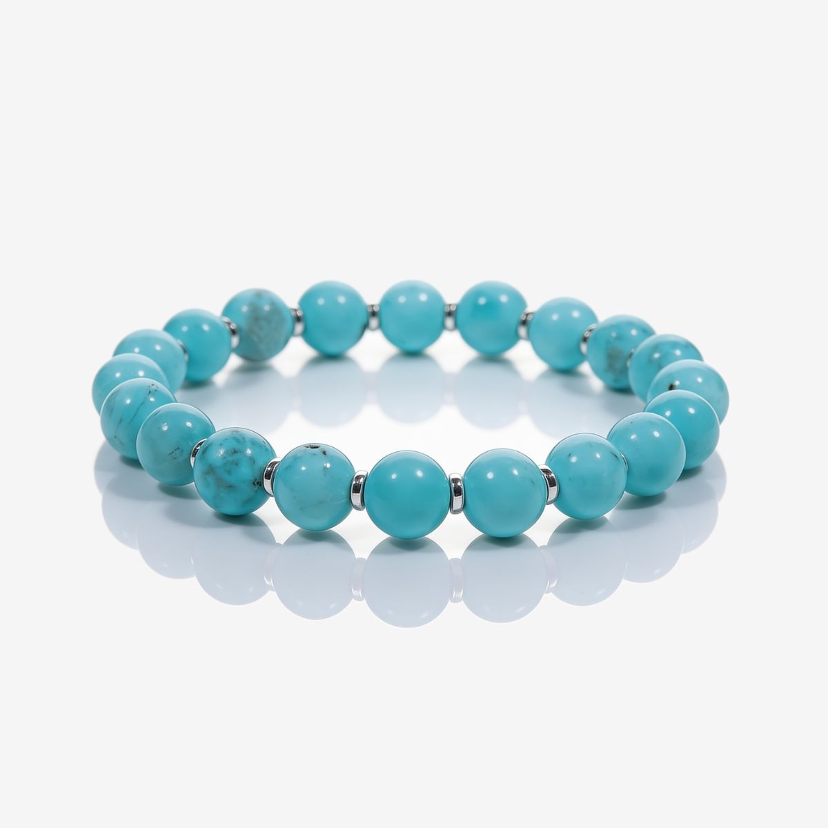 Skybound Turquoise Beaded Bracelet with natural Egyptian turquoise beads and polished metal spacers.