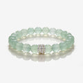 South African Green Fluorite beaded bracelet with 10mm round beads and silver-tone cubic zirconia centerpiece