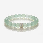 South African Green Fluorite beaded bracelet with 10mm round beads and silver-tone cubic zirconia centerpiece